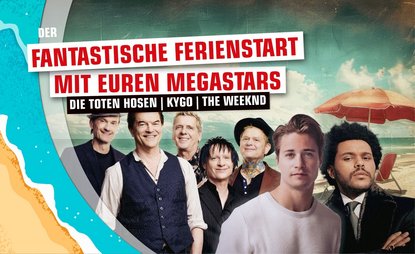 Collage der Künstler für die Konzertverlosung Ferienstart mit den Megastars